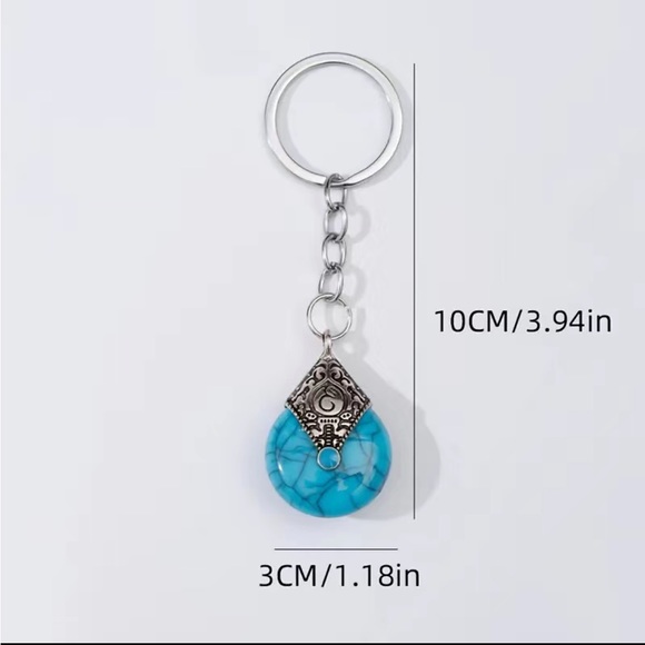 Turquoise and Red with Silver Tone Keychain - Picture 6 of 6